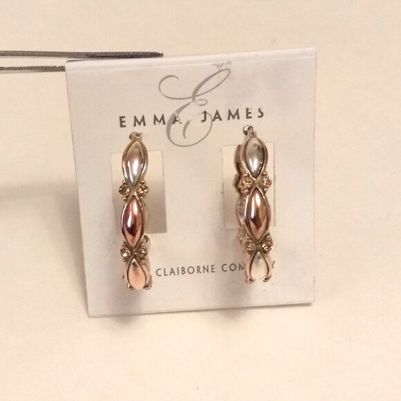 NEW Two Tone Gold Plated Oval Hoop Crystal Earrings 30mm - Picture 2 of 6